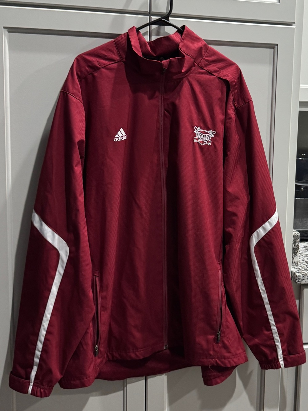 adidas Troy University Trojans Maroon Track Jacket with White Stripe Accents
